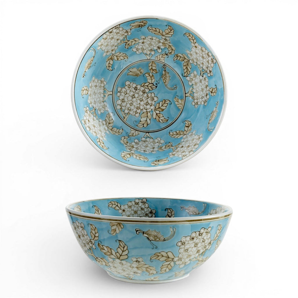 Cherry Blossom Hand-Painted Blue Ceramic Serving Bowl - Che Cose Belle