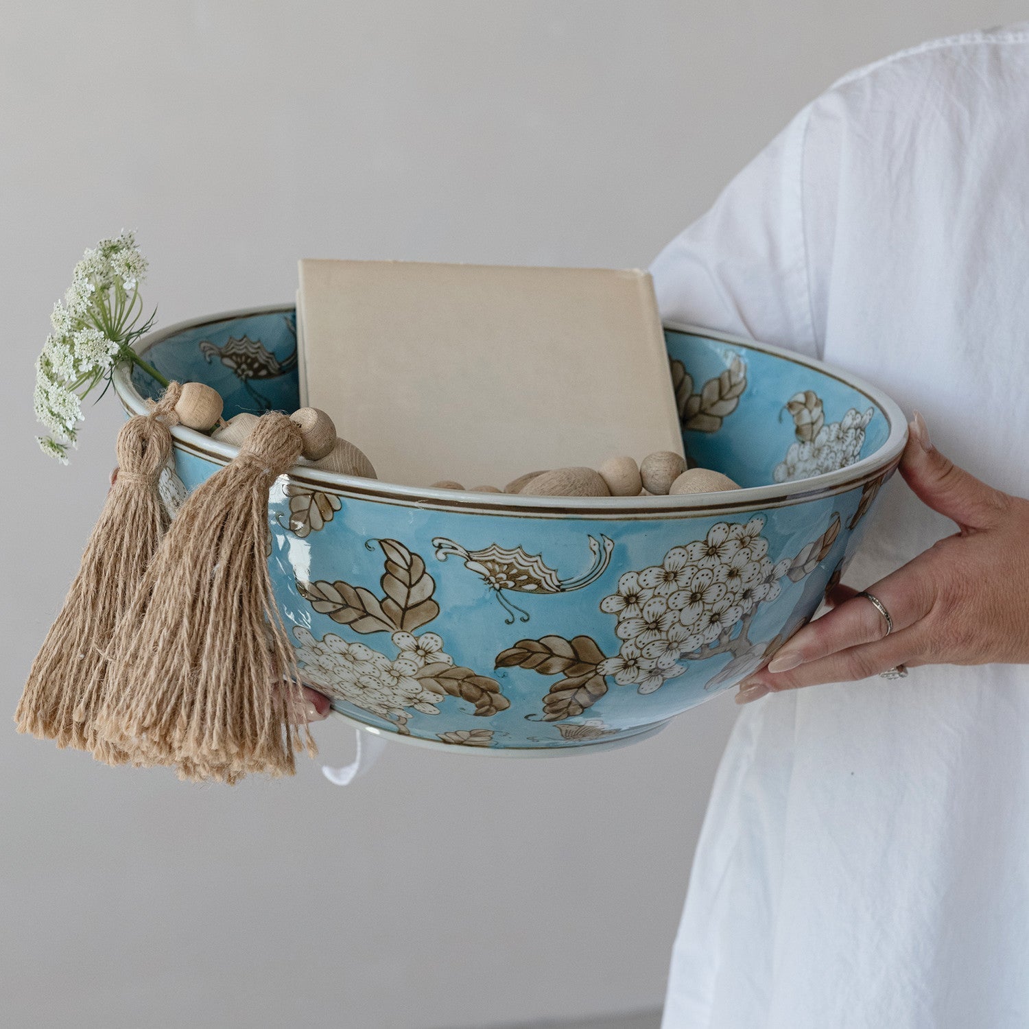 Cherry Blossom Hand-Painted Blue Ceramic Serving Bowl - Che Cose Belle
