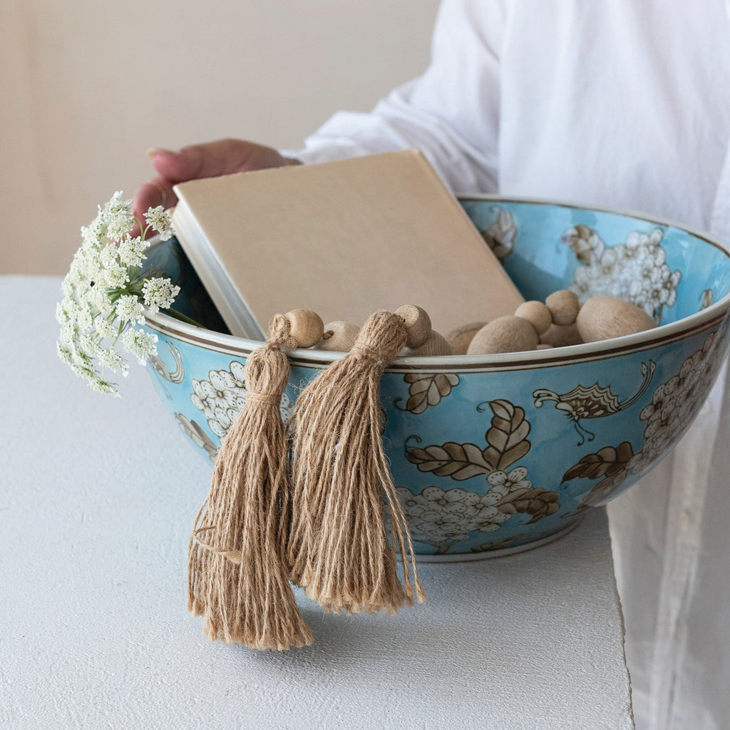 Cherry Blossom Hand-Painted Blue Ceramic Serving Bowl - Che Cose Belle