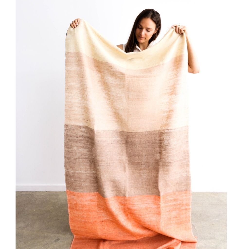 Chestnut Orange Cream Brown Color Block Handwoven Soft Merino Throw - Che Cose Belle