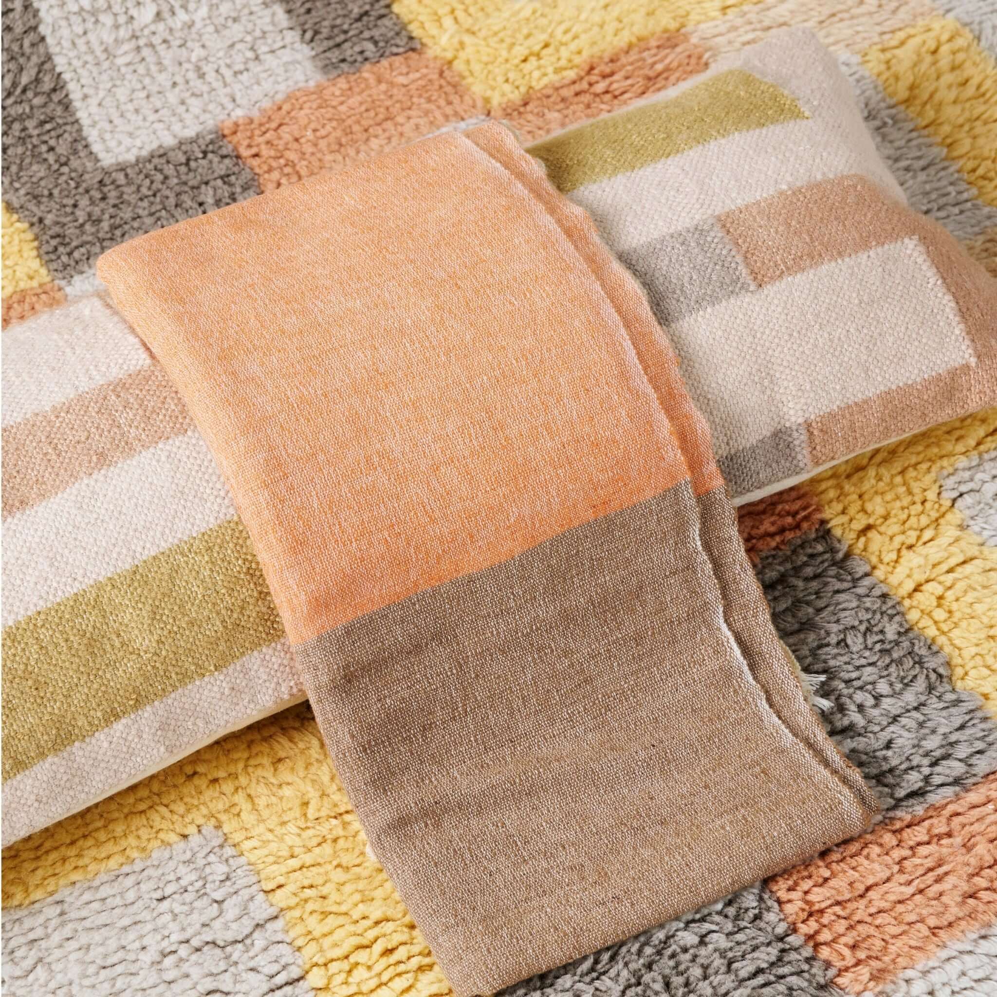 Chestnut Orange Cream Brown Color Block Handwoven Soft Merino Throw - Che Cose Belle