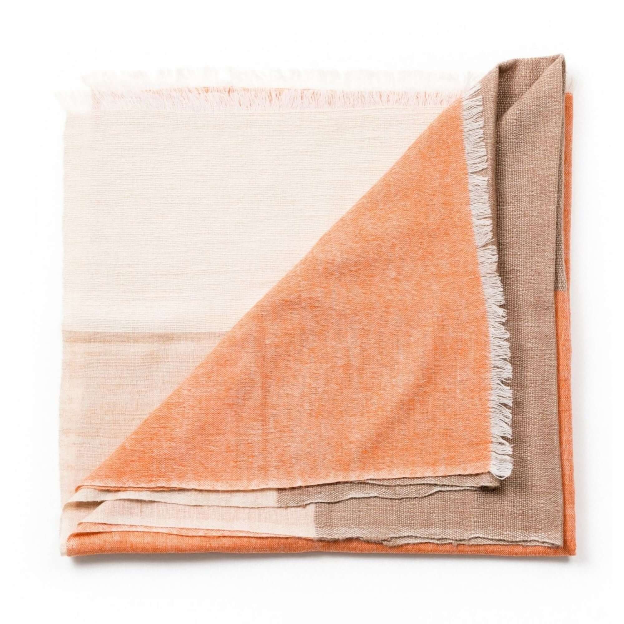 Chestnut Orange Cream Brown Color Block Handwoven Soft Merino Throw - Che Cose Belle