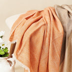 Chestnut Orange Cream Brown Color Block Handwoven Soft Merino Throw - Che Cose Belle