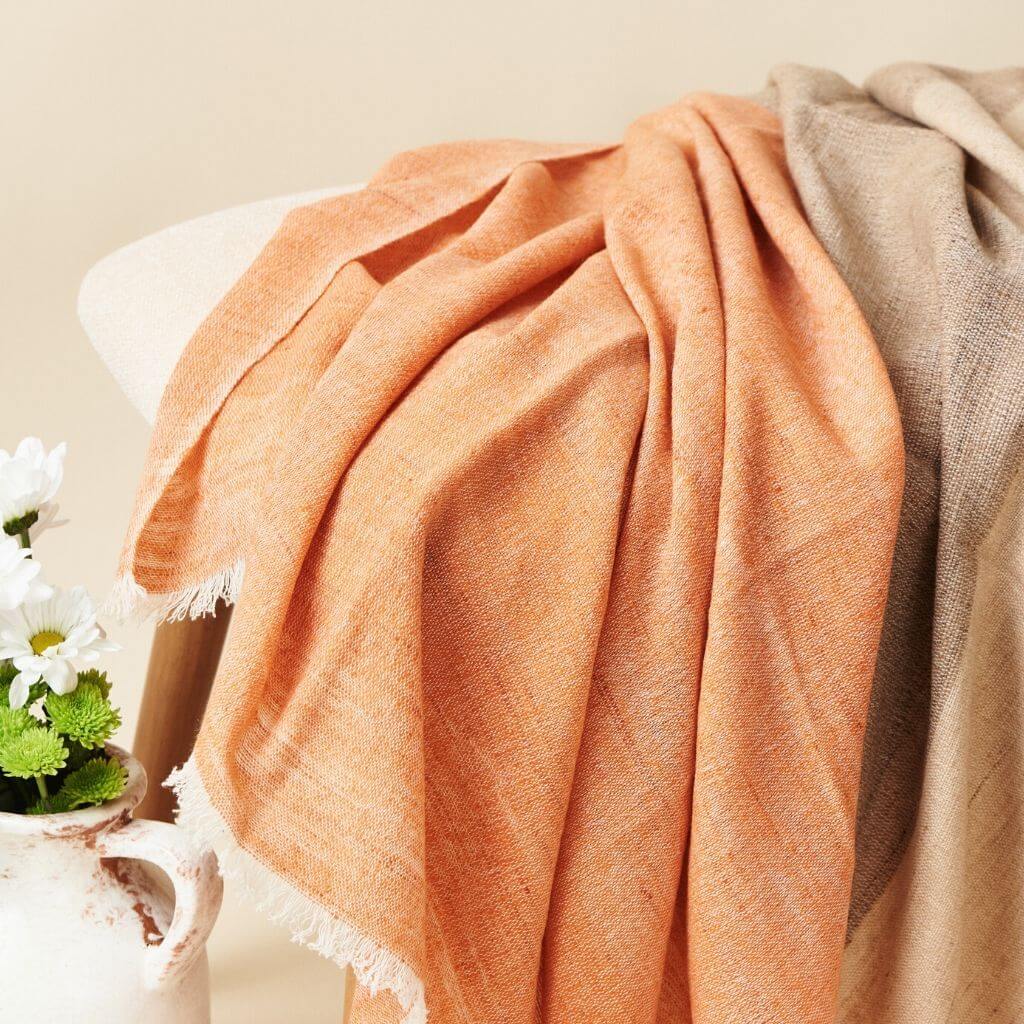 Chestnut Orange Cream Brown Color Block Handwoven Soft Merino Throw - Che Cose Belle