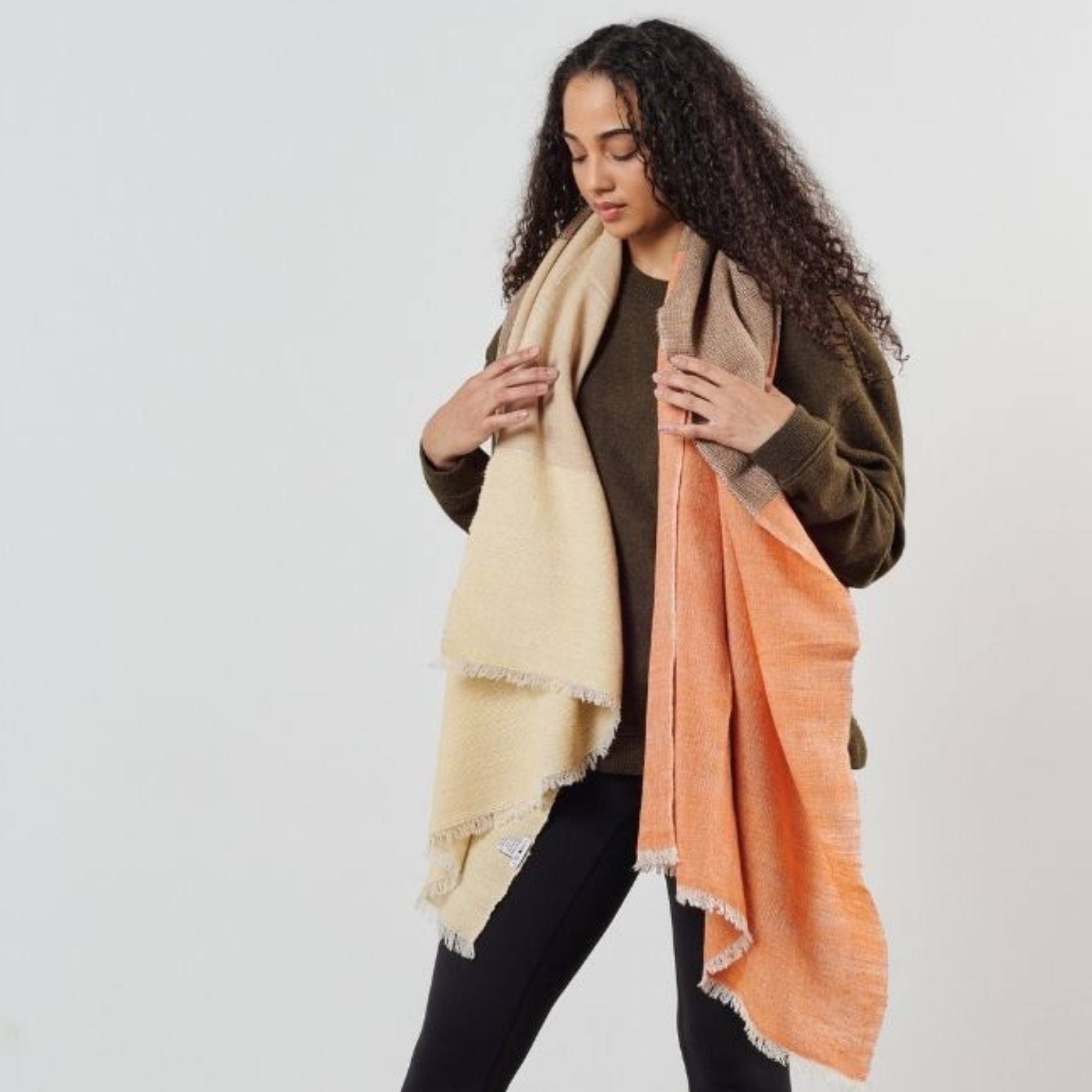 Chestnut Orange Cream Brown Color Block Handwoven Soft Merino Throw - Che Cose Belle