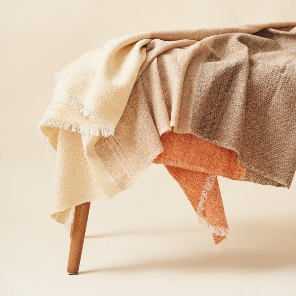 Chestnut Orange Cream Brown Color Block Handwoven Soft Merino Throw - Che Cose Belle