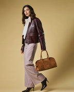 Chiara (cognac) - Italian calf suede women's handbag (with shoulder strap) - Che Cose Belle