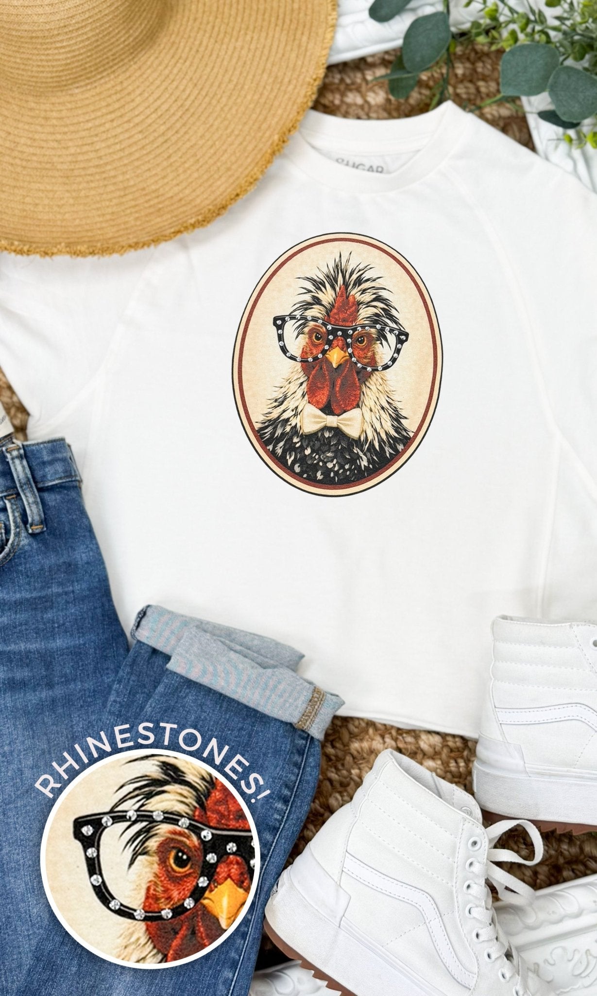 Chicken with Rhinestone Specs Graphic Edgy Shirt - Che Cose Belle