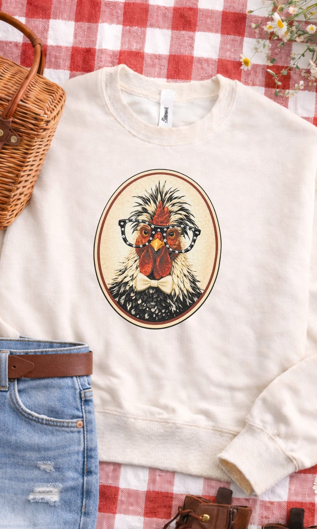 Chicken with Rhinestone Specs Graphic Sweatshirt - Che Cose Belle