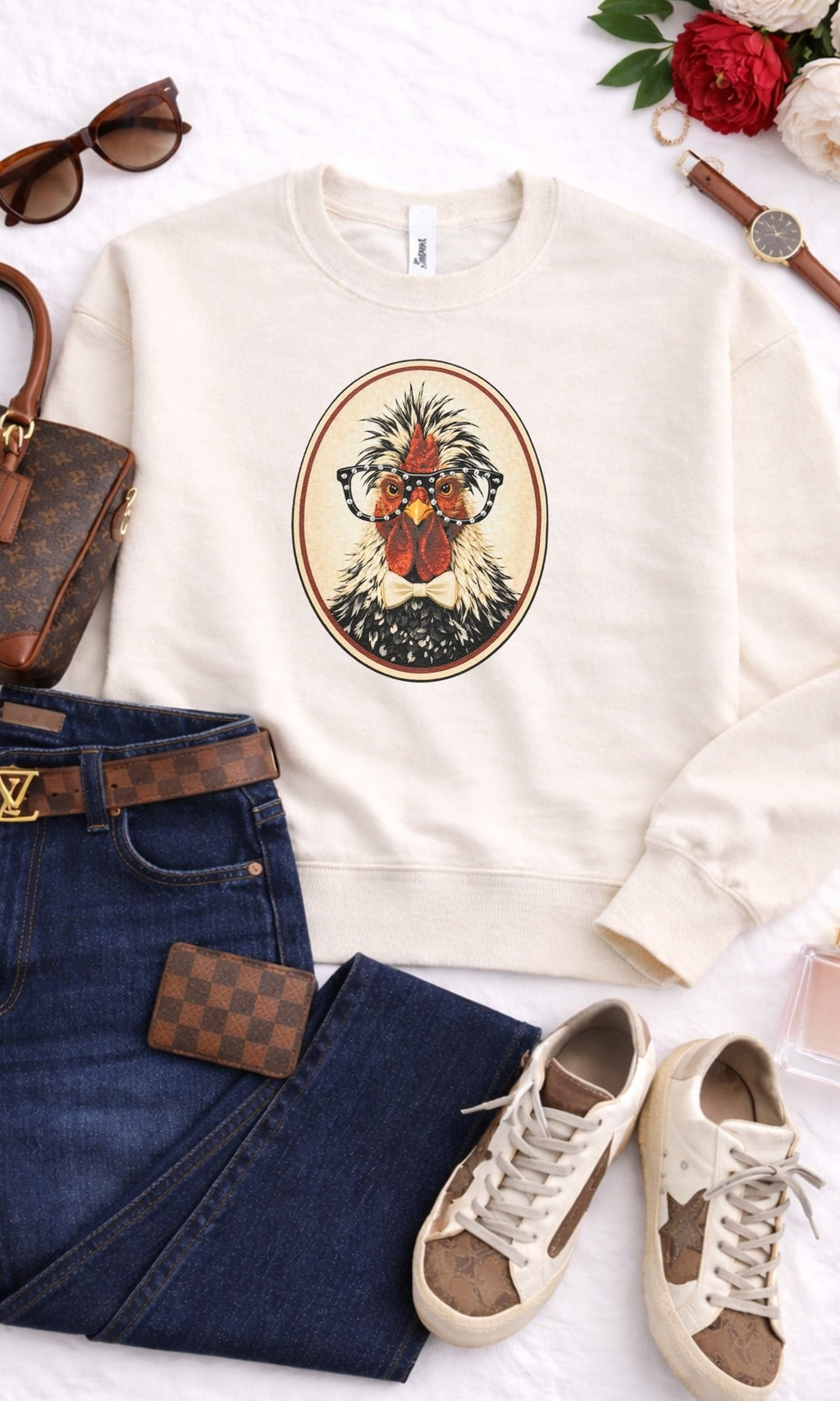 Chicken with Rhinestone Specs Graphic Sweatshirt - Che Cose Belle