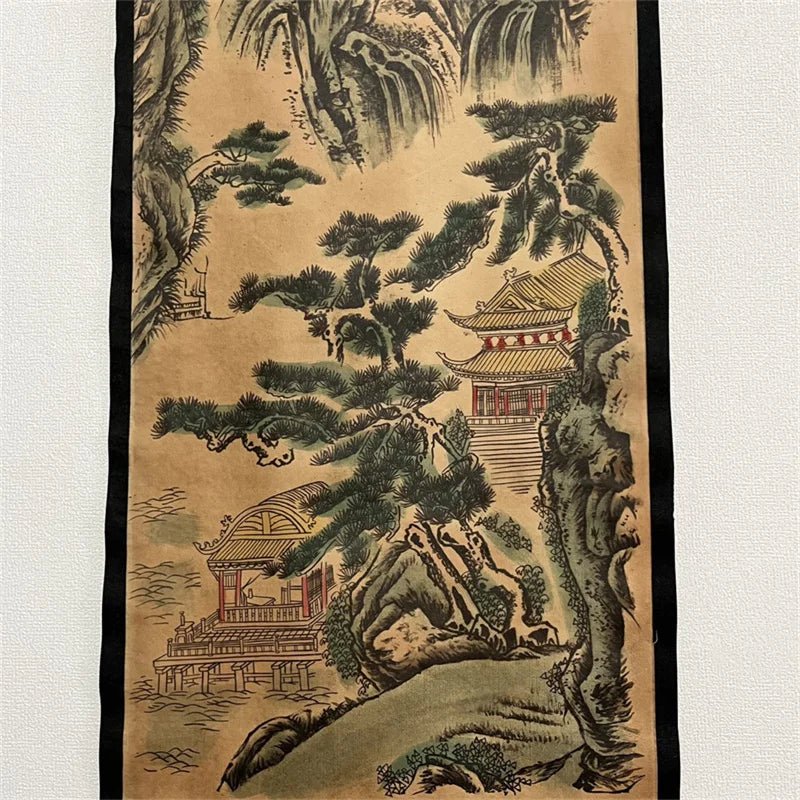 Chinese Ancient Paper Calligraphy Paintings Scrolls Famous Murals Wangyun Attic Pavilion Four Pairs of Artwork Decorations - Che Cose Belle