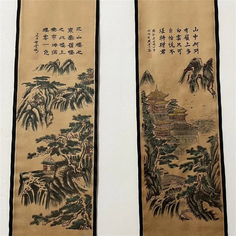 Chinese Ancient Paper Calligraphy Paintings Scrolls Famous Murals Wangyun Attic Pavilion Four Pairs of Artwork Decorations - Che Cose Belle
