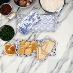 Chinoiserie Blue White Serving Tray Set 4pc Assorted Large and Small