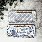 Chinoiserie Blue White Serving Tray Set 4pc Assorted Large and Small