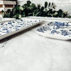 Chinoiserie Blue White Serving Tray Set 4pc Assorted Large and Small