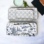Chinoiserie Blue White Serving Tray Set 4pc Assorted Large and Small