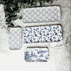 Chinoiserie Blue White Serving Tray Set 4pc Assorted Large and Small