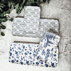 Chinoiserie Blue White Serving Tray Set 4pc Assorted Large and Small
