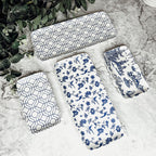 Chinoiserie Blue White Serving Tray Set 4pc Assorted Large and Small