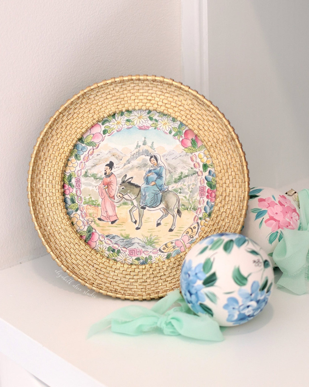 Chinoiserie Christmas original watercolor painting, The Journey to Bethlehem - Che Cose Belle