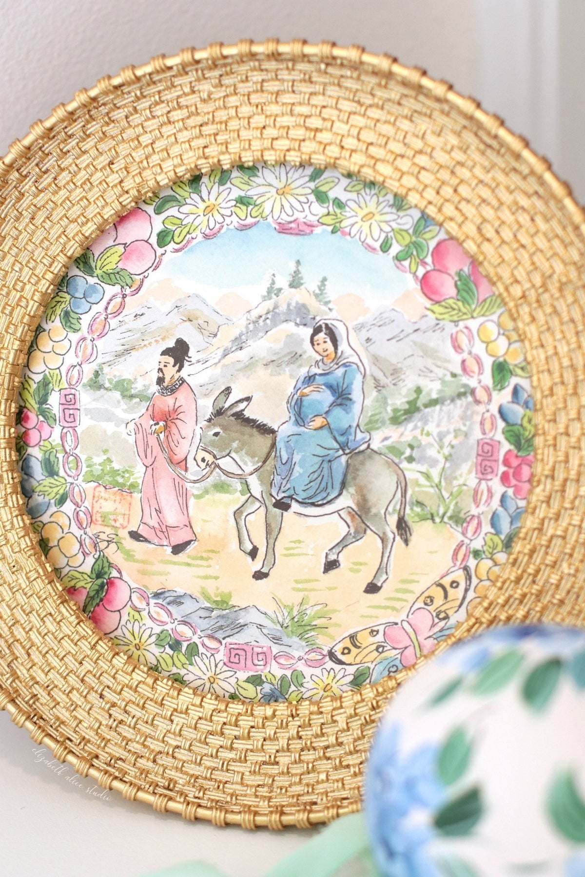 Chinoiserie Christmas original watercolor painting, The Journey to Bethlehem - Che Cose Belle