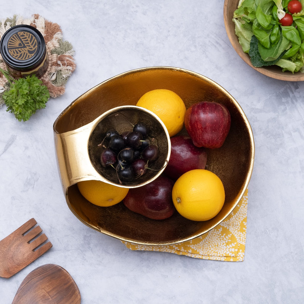 Chip and Dip Serving Bowl Gold Brass Tiered Snack, Candy & Salad Bowl - Che Cose Belle