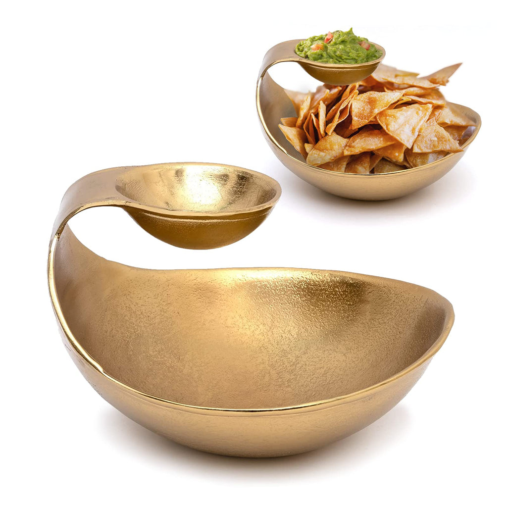 Chip and Dip Serving Bowl Gold Brass Tiered Snack, Candy & Salad Bowl - Che Cose Belle