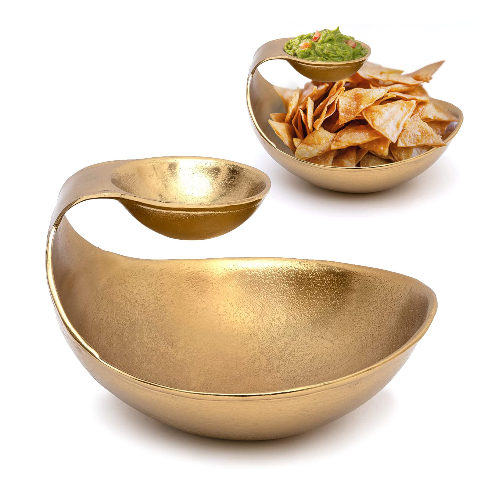 Chip and Dip Serving Bowl Gold Brass Tiered Snack, Candy & Salad Bowl - Che Cose Belle