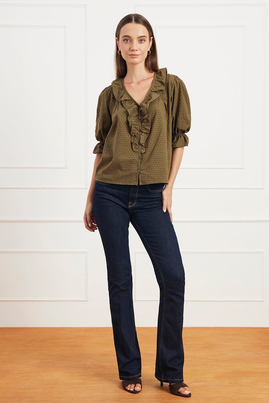 Chloe Shirt in Olive Green Solid - Che Cose Belle