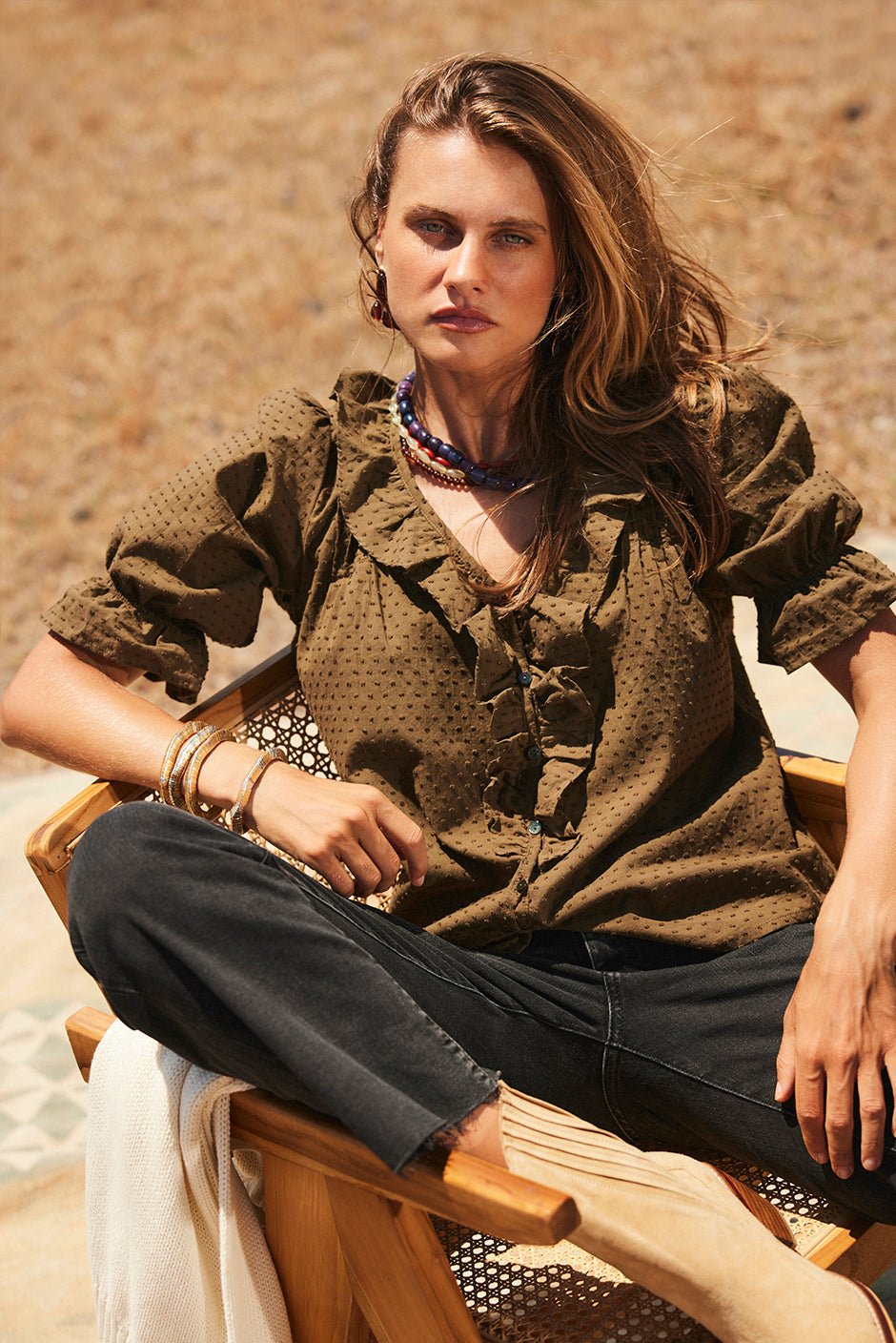 Chloe Shirt in Olive Green Solid - Che Cose Belle