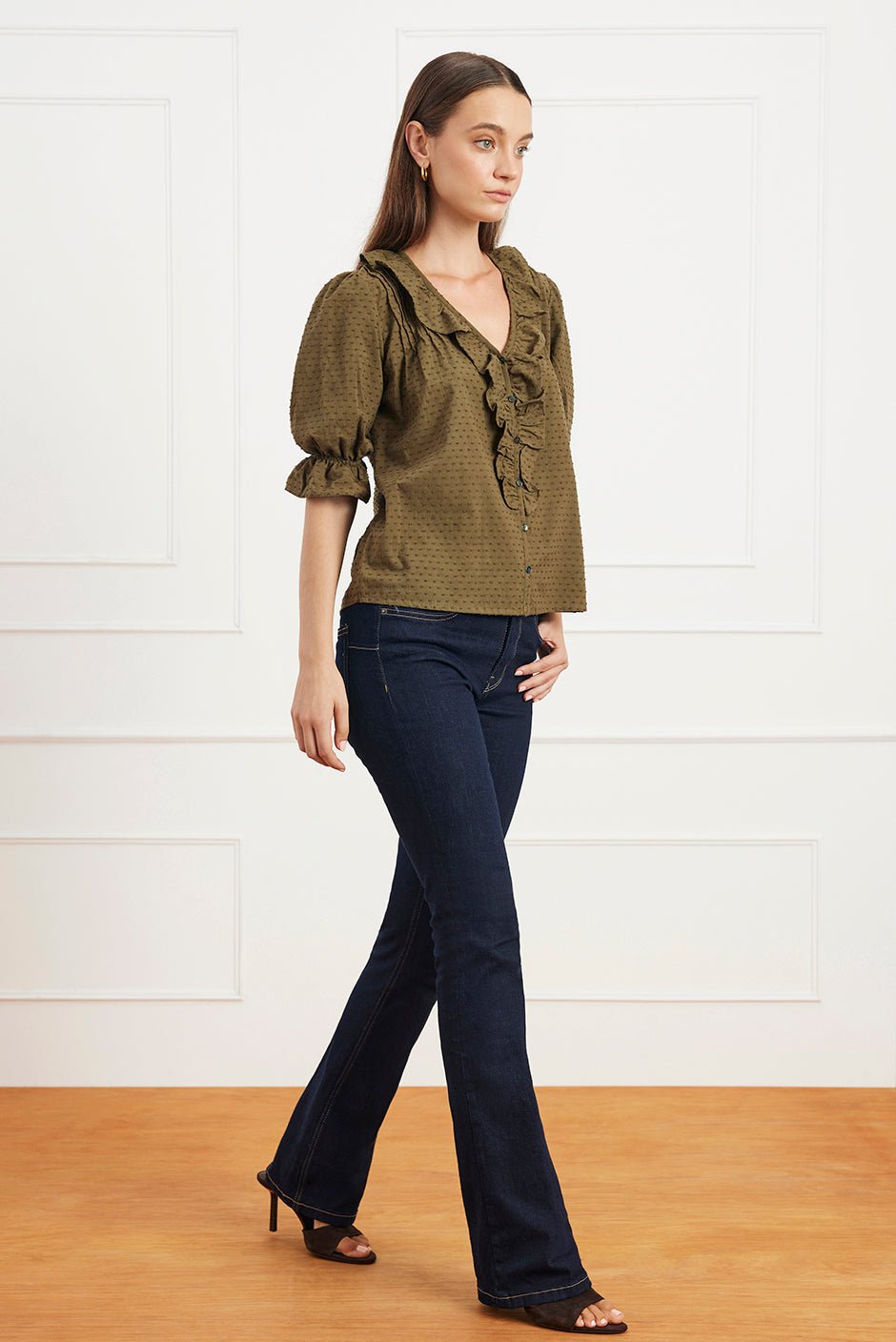 Chloe Shirt in Olive Green Solid - Che Cose Belle