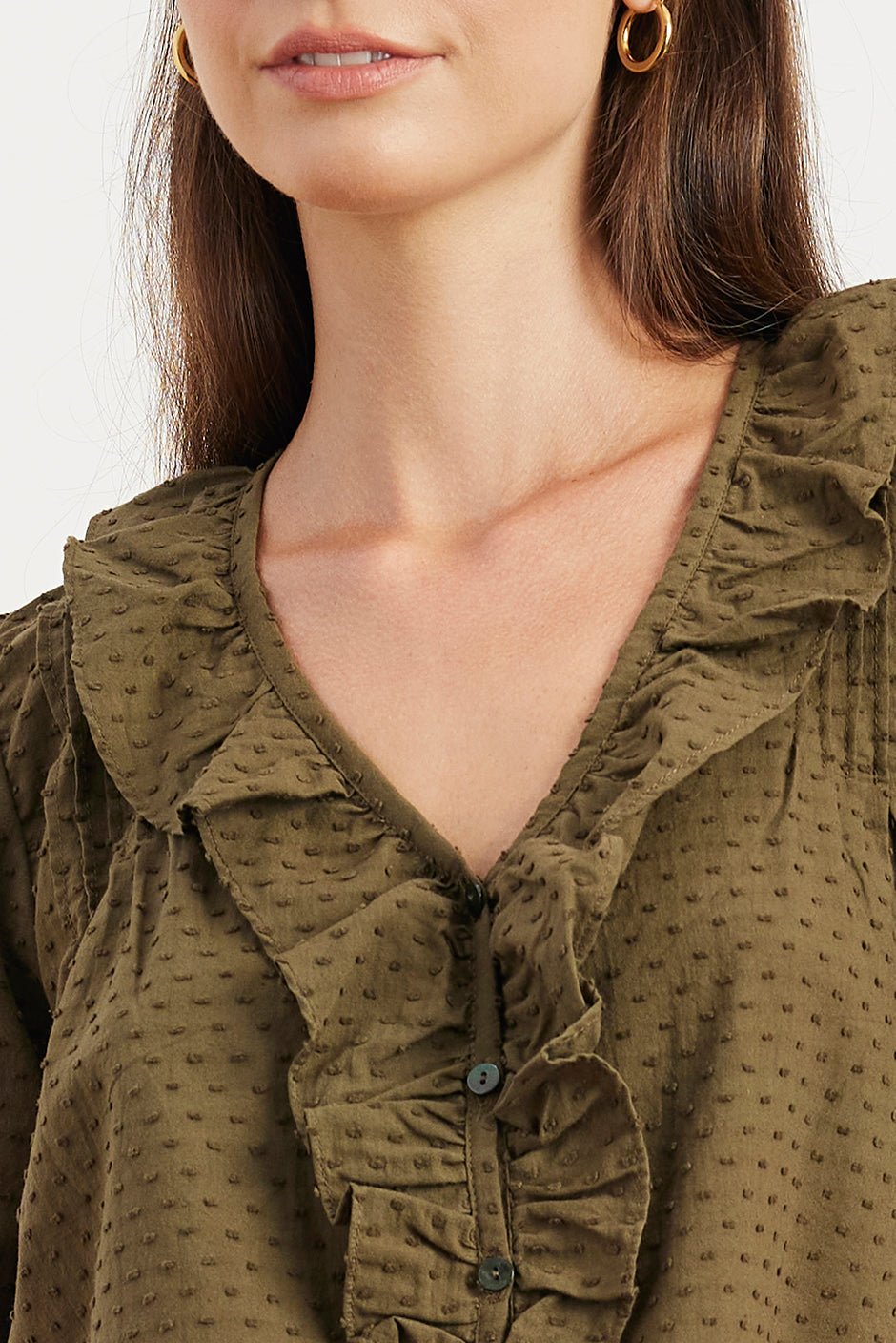 Chloe Shirt in Olive Green Solid - Che Cose Belle