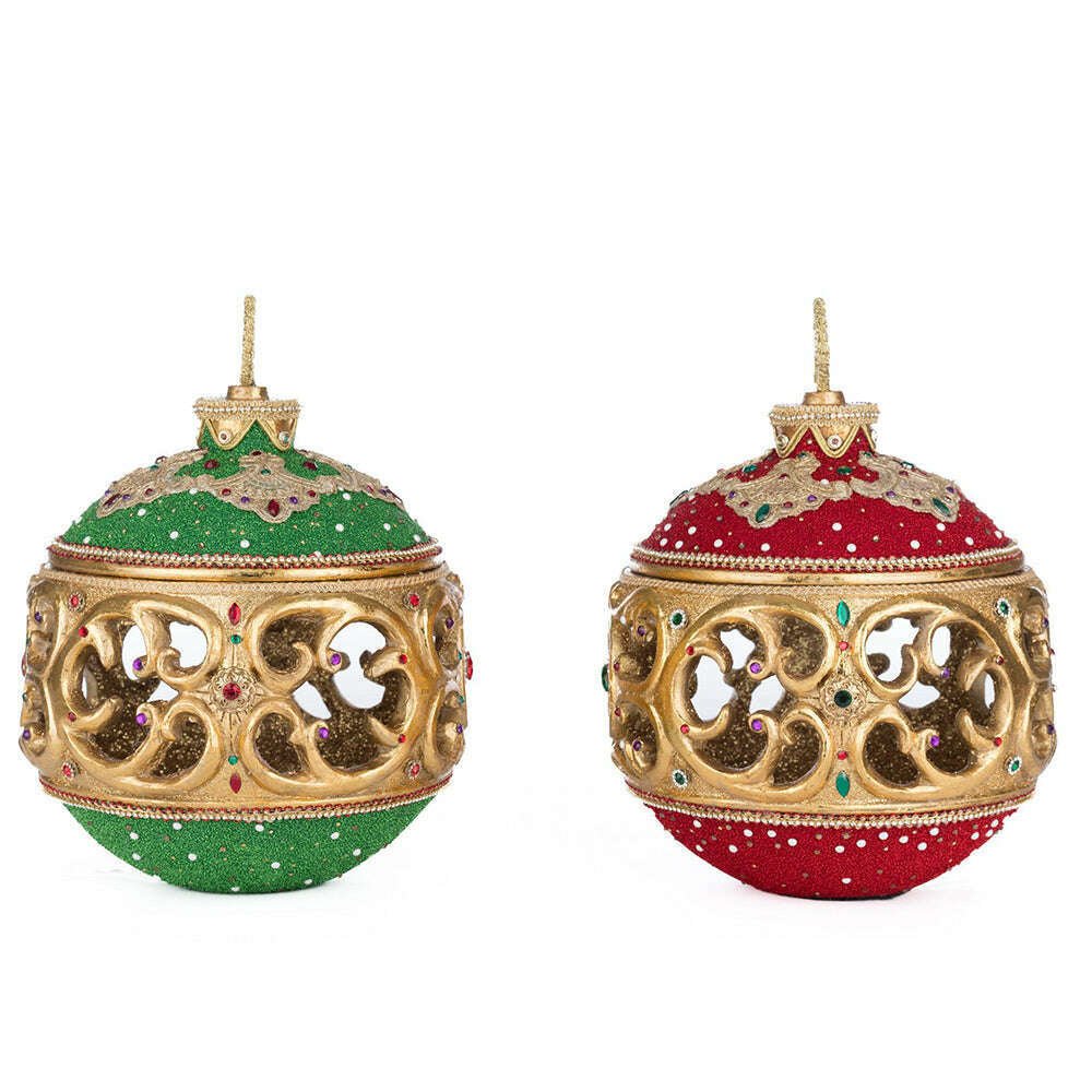Christmas Ball Tabletop Ornament with Tea Light Assortment of 2 by Katherine's Collection - Che Cose Belle