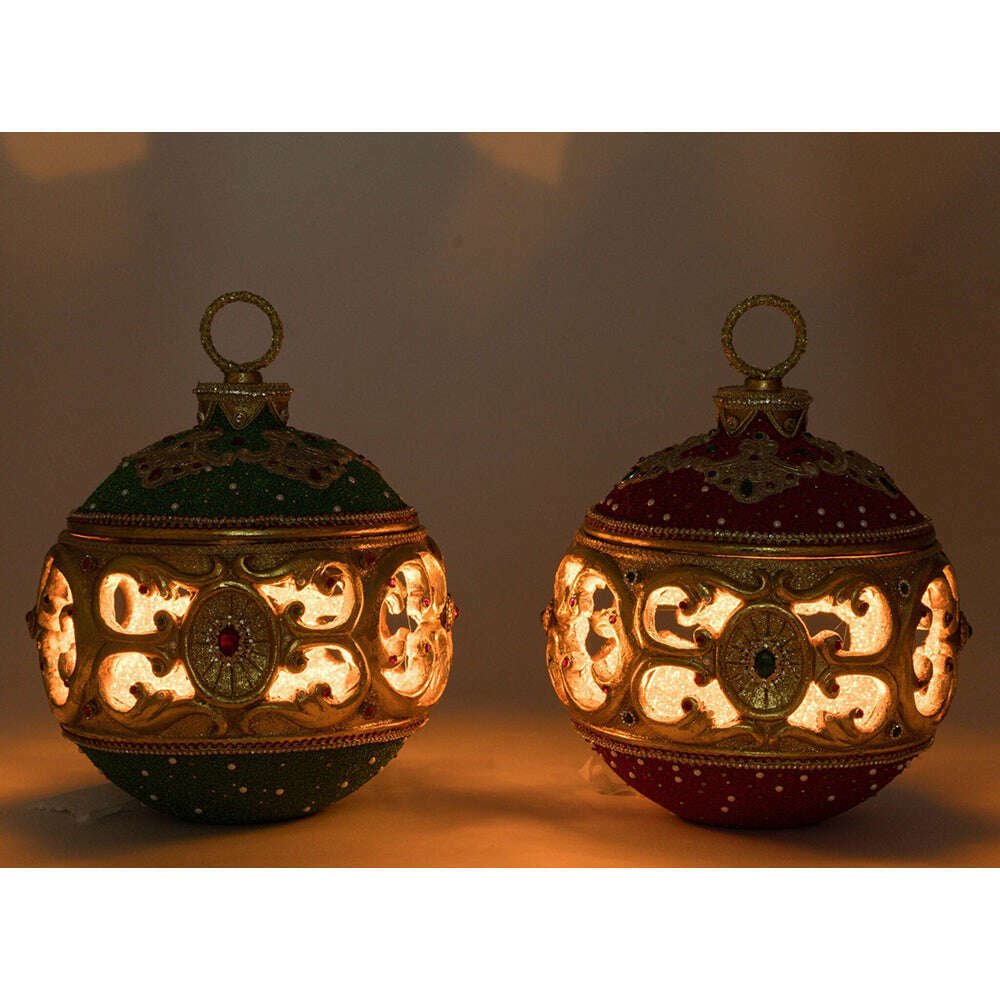 Christmas Ball Tabletop Ornament with Tea Light Assortment of 2 by Katherine's Collection - Che Cose Belle