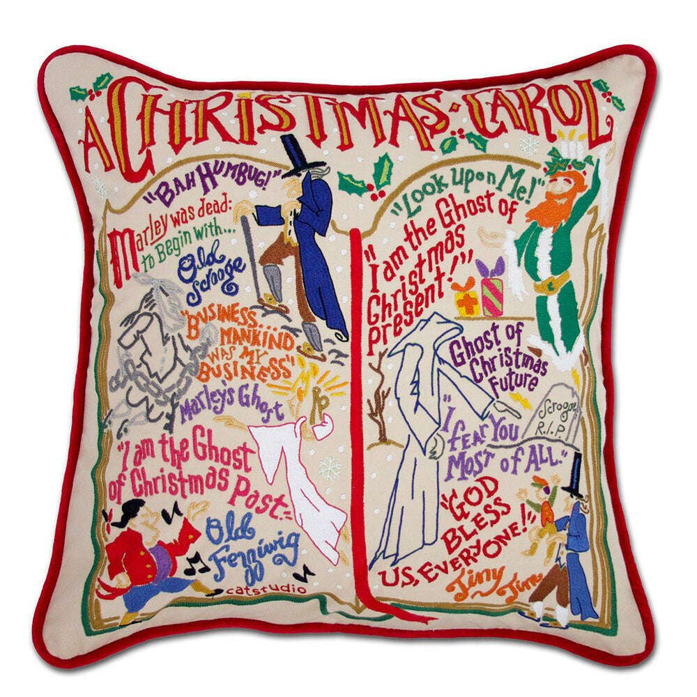 Christmas Carol Hand-Embroidered Pillow by Cat Studio - Che Cose Belle