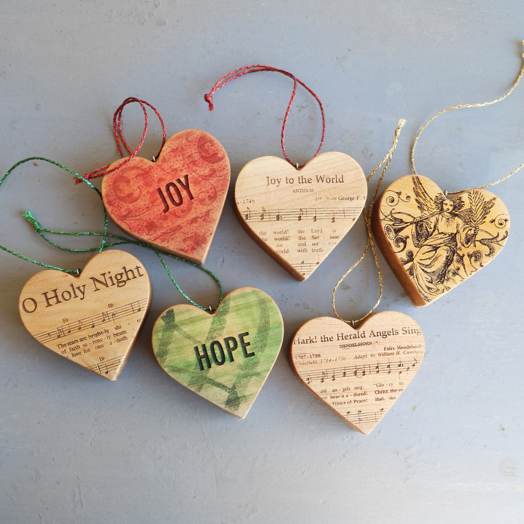 Christmas Carol Heart Ornaments - Che Cose Belle