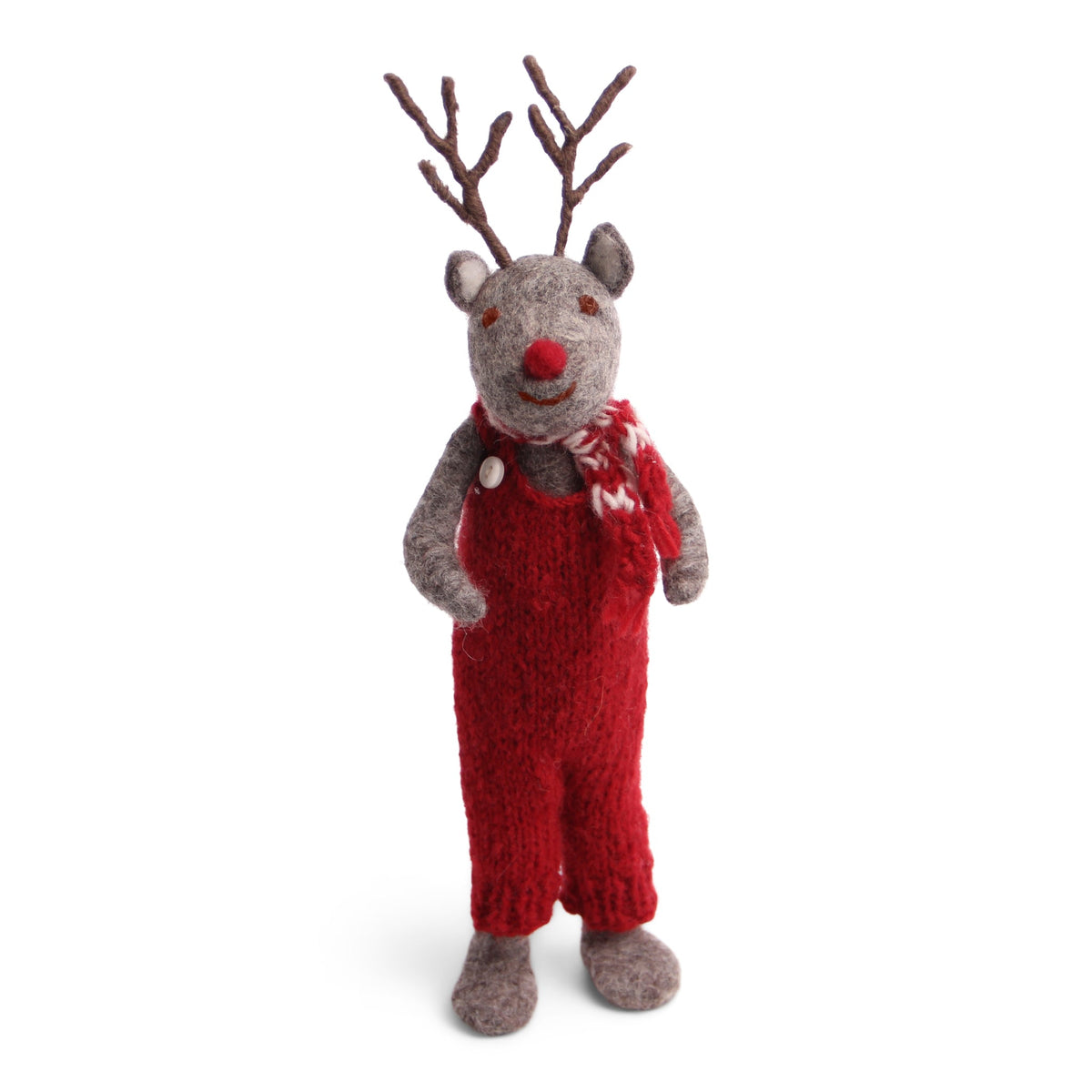 Christmas Figurine - Reindeer in Red Overalls (Grey) - Large - Che Cose Belle