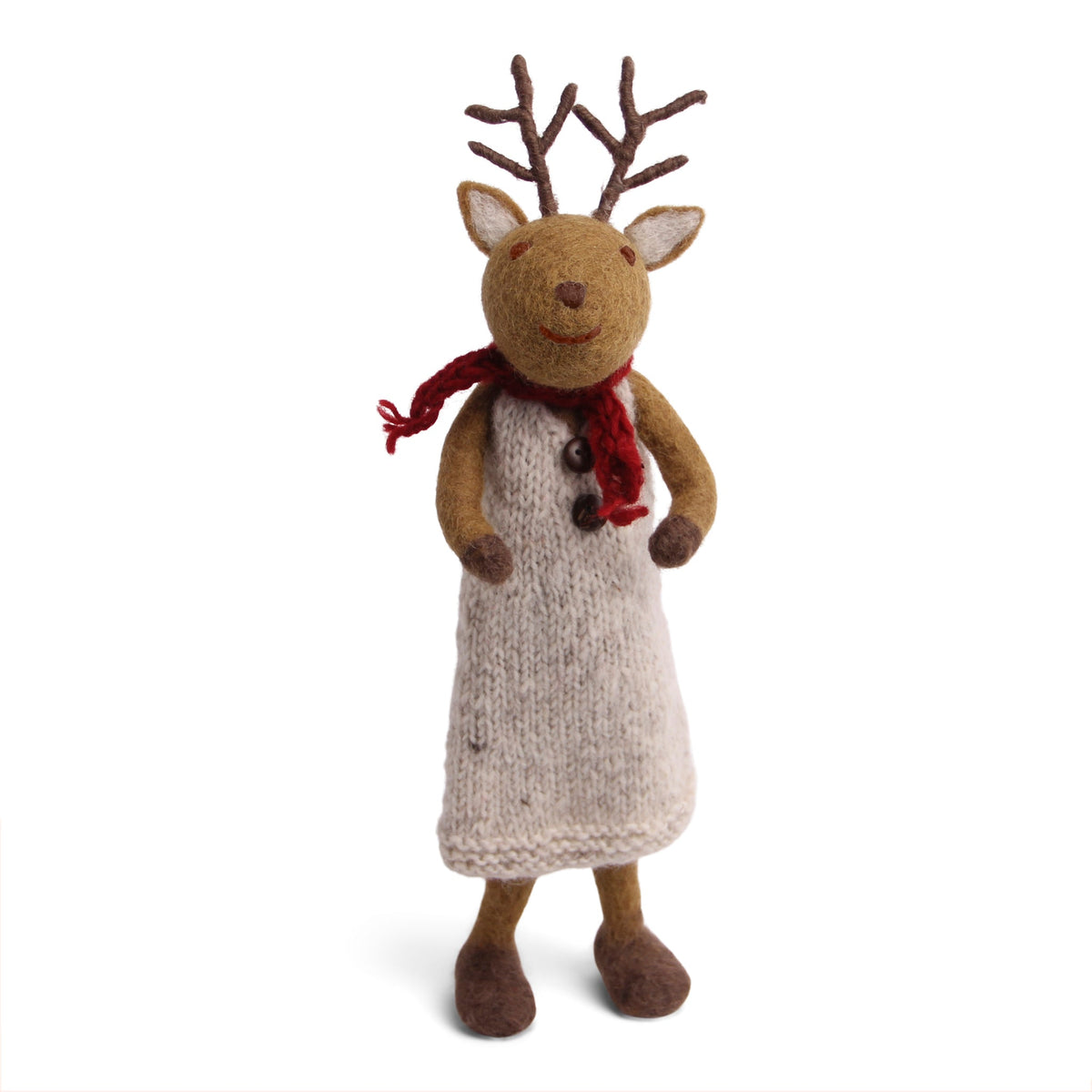 Christmas Figurine - Reindeer with Winter Scarf (Brown) - Large - Che Cose Belle