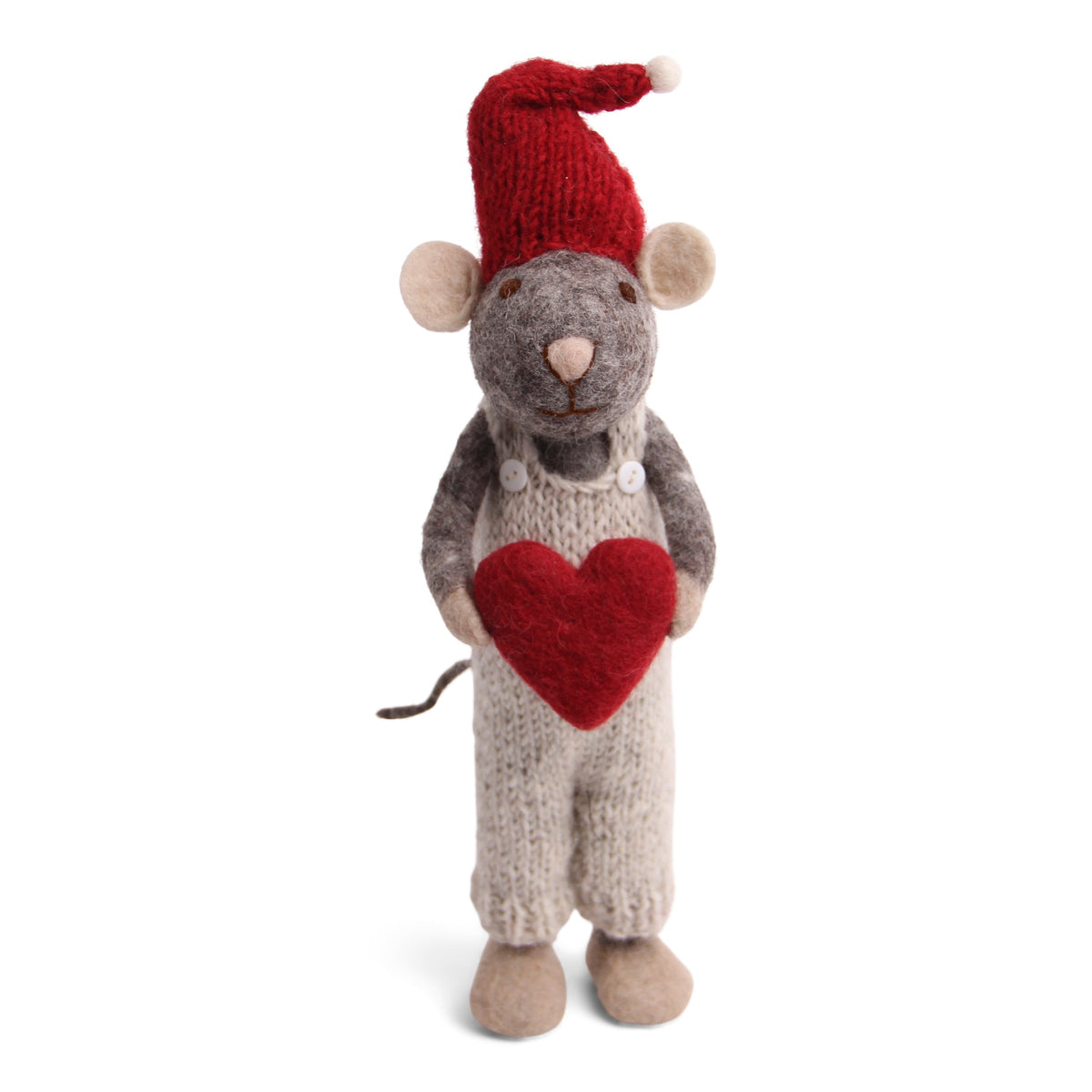 Christmas Figurine - Winter Mouse Boy (Large) with Heart (Grey) - Che Cose Belle