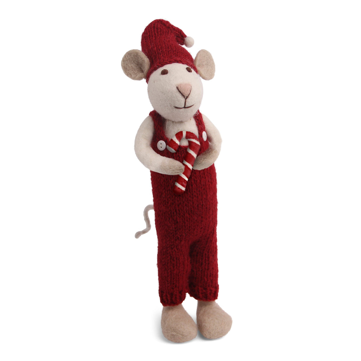 Christmas Figurine - Winter Mouse with Candy Cane (White) - Large - Che Cose Belle