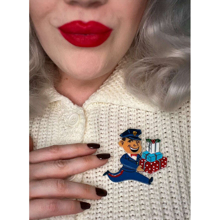 Christmas Happy Mail Brooch by 50's Vintage Dame x Lipstick & Chrome - Che Cose Belle