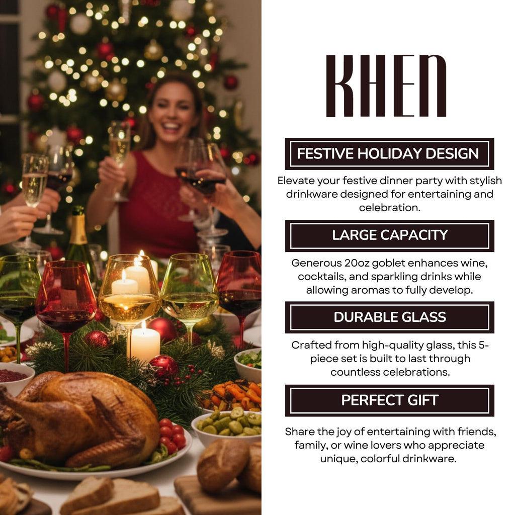 Christmas Holiday Wine Glasses Set of 5 – 20oz Goblets - Che Cose Belle