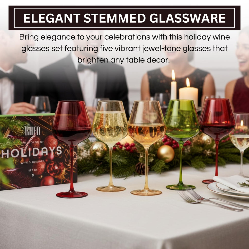 Christmas Holiday Wine Glasses Set of 5 – 20oz Goblets - Che Cose Belle