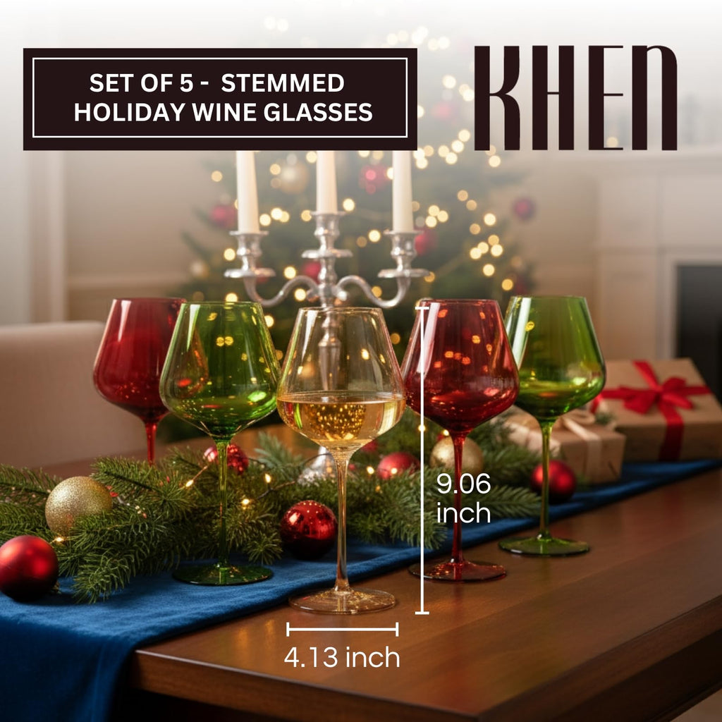 Christmas Holiday Wine Glasses Set of 5 – 20oz Goblets - Che Cose Belle