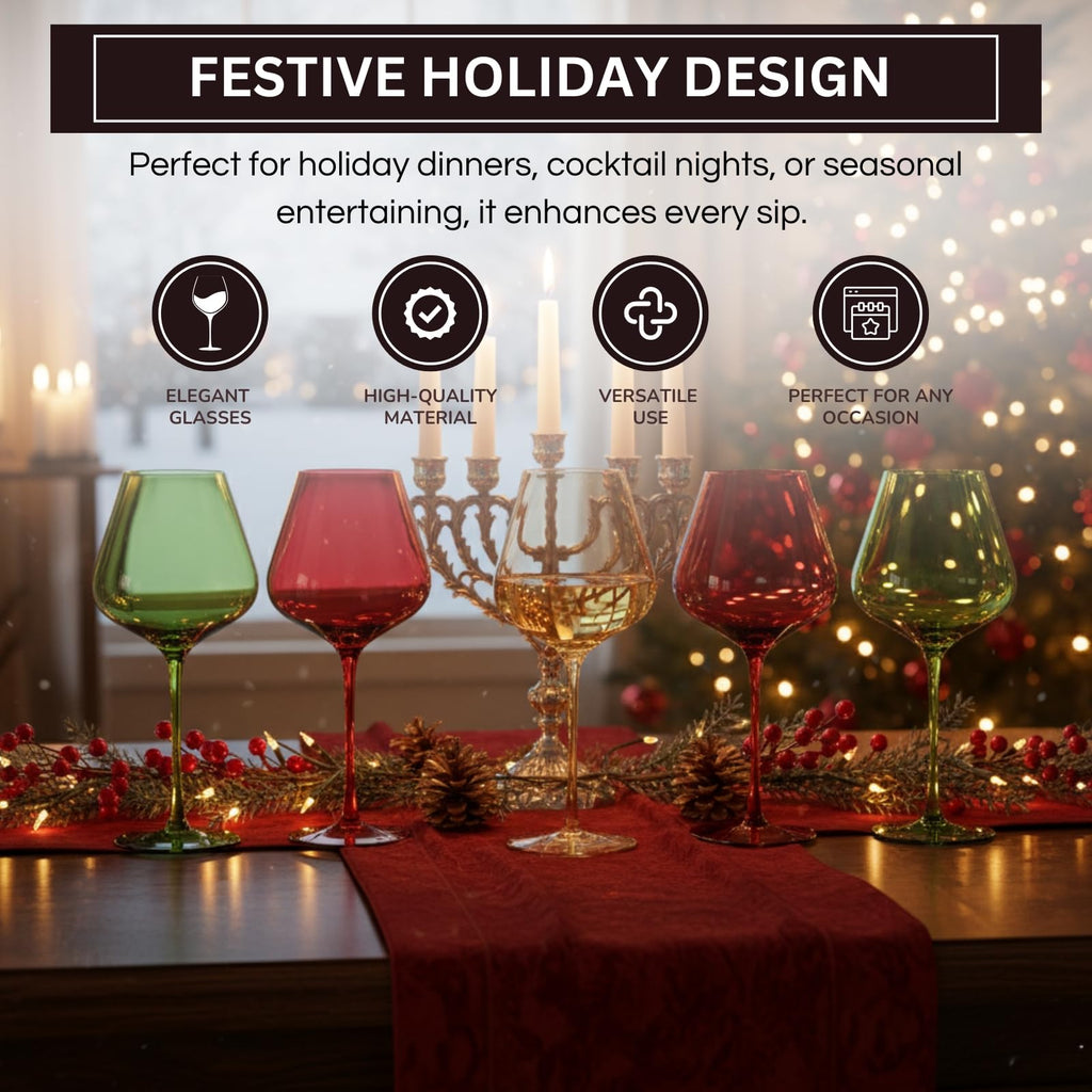 Christmas Holiday Wine Glasses Set of 5 – 20oz Goblets - Che Cose Belle