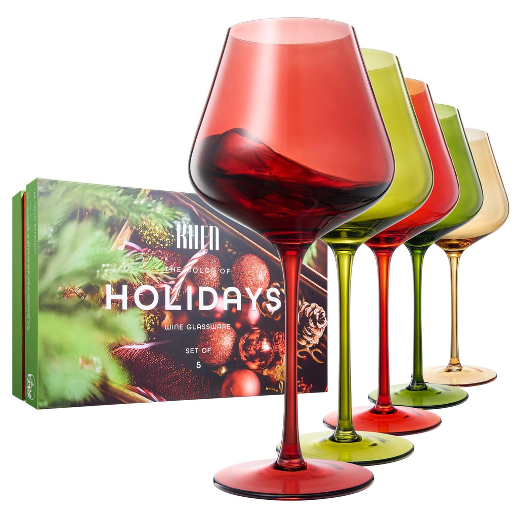 Christmas Holiday Wine Glasses Set of 5 – 20oz Goblets - Che Cose Belle