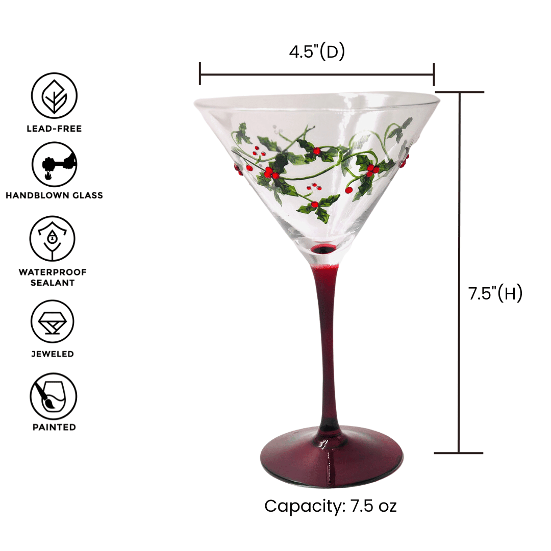 Christmas Holly Martini Glasses - Che Cose Belle