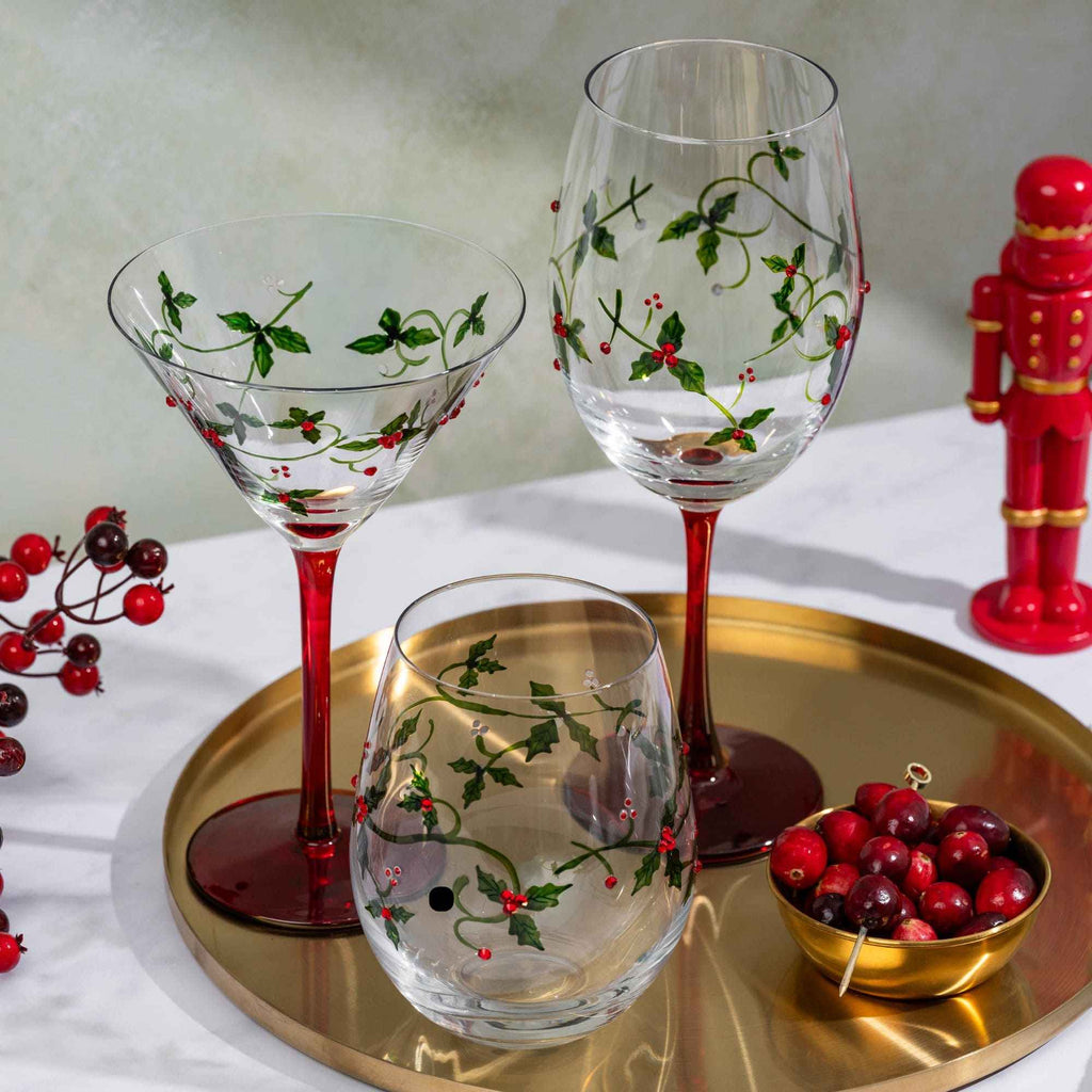 Christmas Holly Martini Glasses - Che Cose Belle