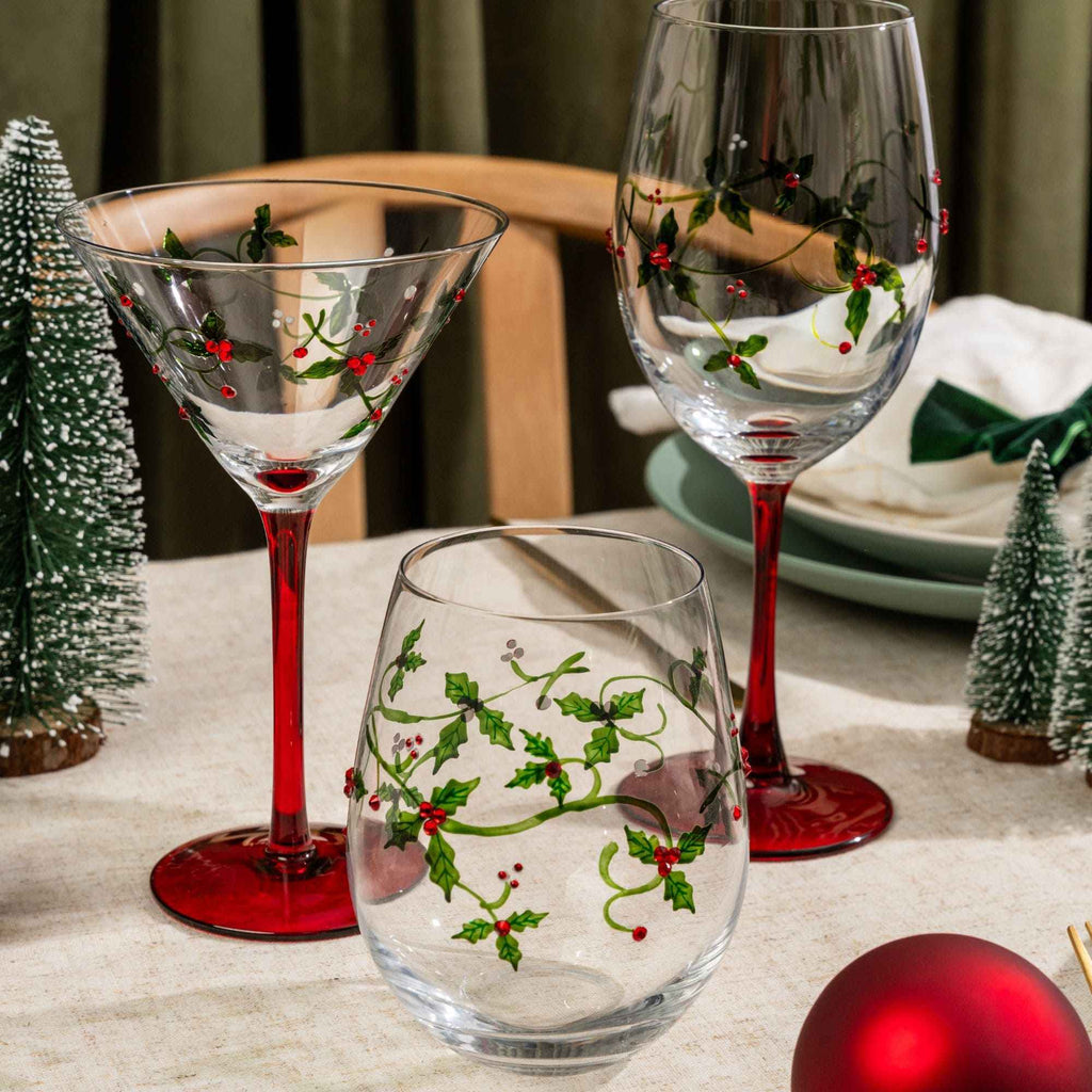 Christmas Holly Martini Glasses - Che Cose Belle