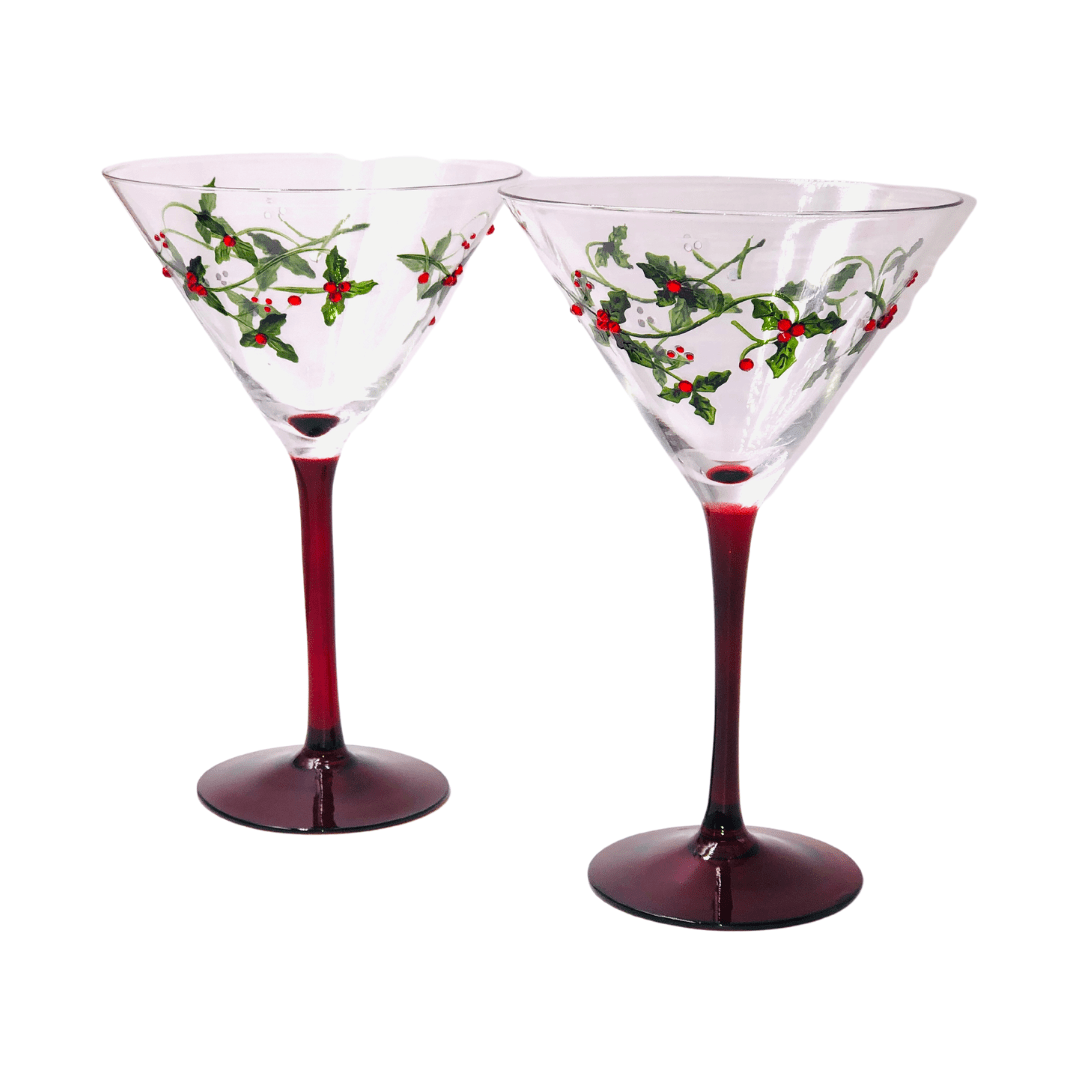 Christmas Holly Martini Glasses - Che Cose Belle